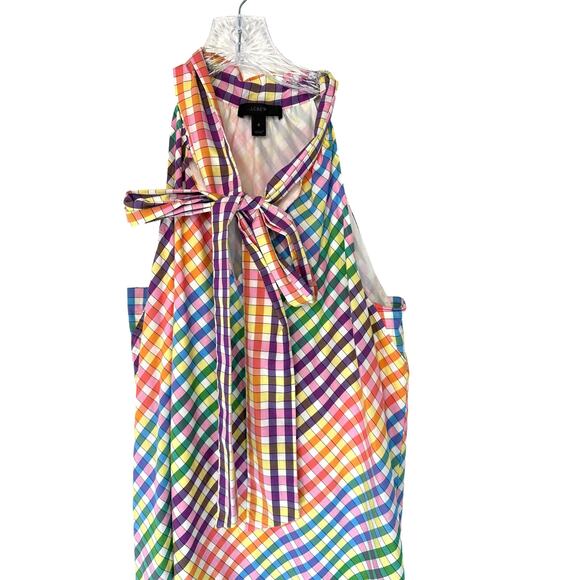 J.Crew Cotton Blend Lightweight Rainbow Tie Neck Gingham Mini Dress Size 0 - Picture 6 of 9